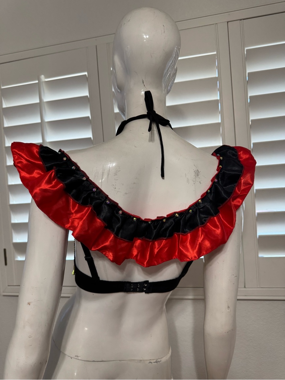 New L red jeweled black bra top lingerie festival rave outfit carnival beaded - Picture 5 of 13